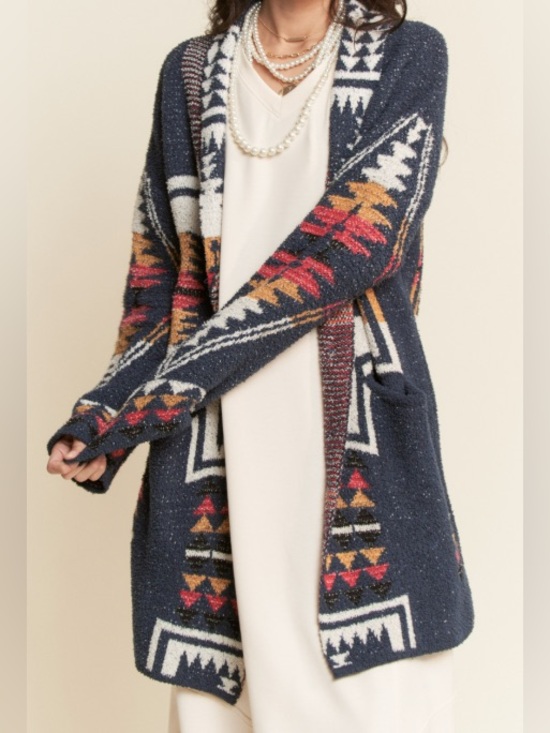 DAVI & DANI Sweaters - Davi & Dani Jacquard Cardigan Button Cozy Aztec